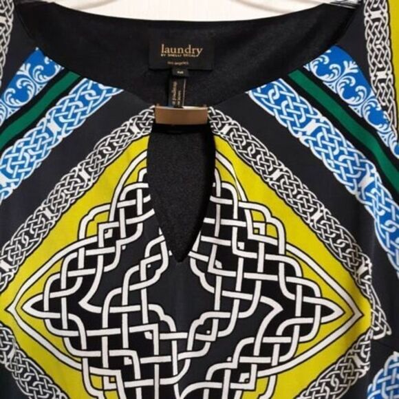 Laundry by Shelli Segal Sz Medium Jersey Shift Dress Blue Green Keyhole Neck - Picture 6 of 10